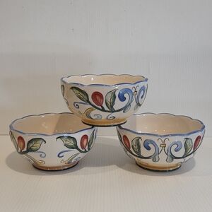 Fitz & Floyd Ricamo Scalloped Soup Salad Bowls Set of 3 Floral Vines 6.25in
